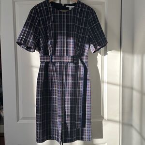 Hugo Boss Navy Plaid Midi Dress